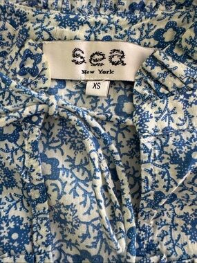 Sea New York Blue and White Floral Tie-Detail Blouse